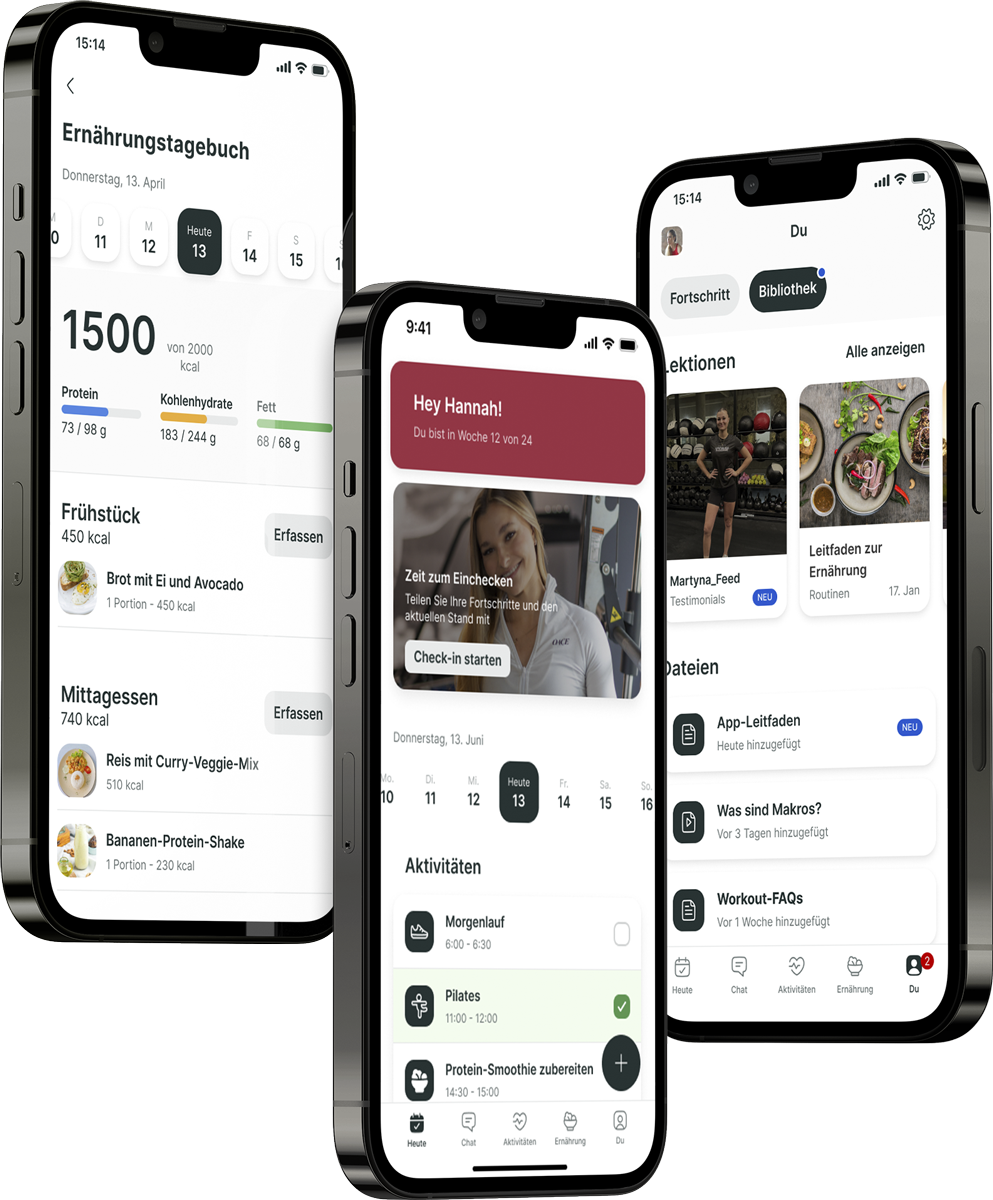 Ein Mockup der Coaching-App, das die Funktionen zeigt.